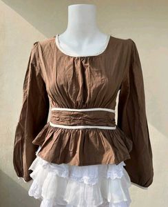 Gingham Tulle Puff Sleeve Top