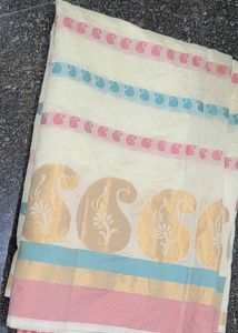 Cream Soft Tissue Saree[No Blouse]