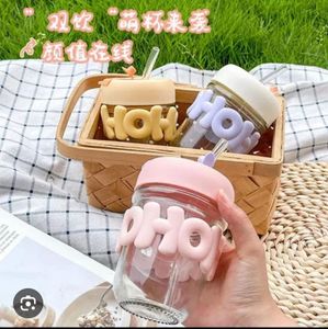 Cute Glass Tumbler with Straw