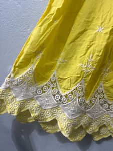 Yellow Embroidered Kurta with Lace Trim