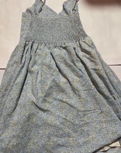 Light Blue Floral Dress With Spaghetti Strap