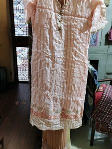 Peach Embroidered Kurti Pant Set
