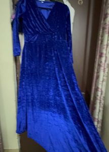 A Scintillating Velvet Blue Party wear Gown