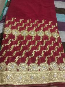 Maroon &amp; Gold Embellished Dupatta