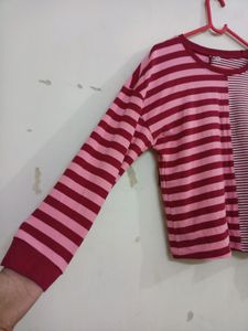 Teamsprit Tshirt Top , Striped Panelled Drop Shoul