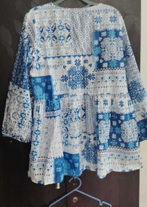 Blue &amp; White Tie Neck Top