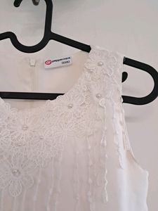 White &amp; Coral A-line Dress