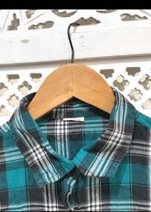 Teal Plaid Flannel Shirt