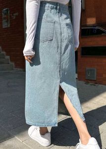 Straight Denim Midi Skirt