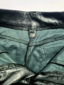 Shein Black Leather Wide Leg Pants XS 28-30