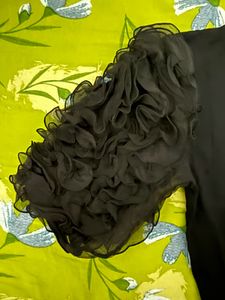ZARA Ruffle Sleeves Black Top