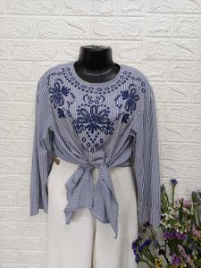 Imported Stripped Embroidered Top