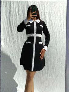 Korean Black Fit And Flare Dress