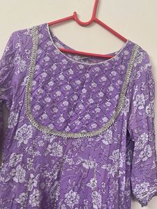 Lavender Floral Print Anarkali Suit