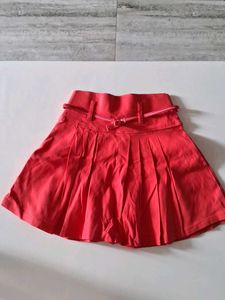 Red Stretchable Skirt With Belt
