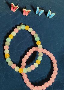Beaded Bracelet and Butterfly Earrings