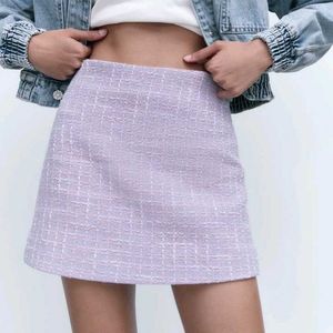 Pastel Purple Lavender Tweed Mini Skirt Zara