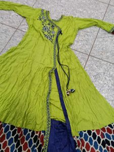 Green Embroidered Angrakha Kurti