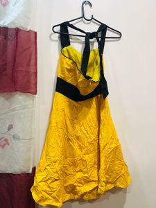 Yellow Corset Waist Sweet Heart Neck Dress