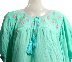 Embroidered Green Tunic Top