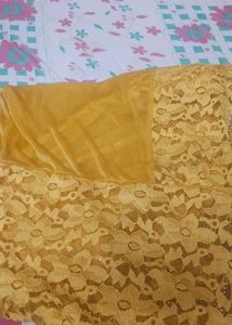 Golden Brocade kurta and net plazo with dupatta