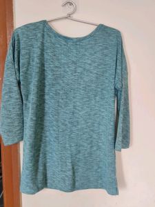 Knitted Sea Blue And Grey 3/4th Sleeve Top