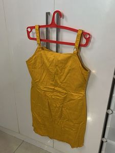 Women Mustard Yellow Solid Pinafore Dress