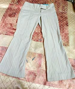 Classic Beige Pinstripe Bootcut Formal Trousers