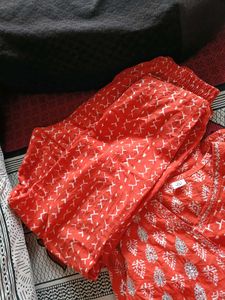 Printed Orange Kurta with Dupatta