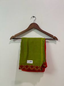 Suvasa Green Orange Chanderi Cotton Dupatta