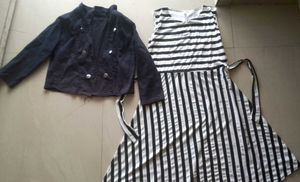 Stylish Black &amp; White Striped Dress with Jacket