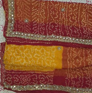 Bandhej Saari With Stiched Blouse