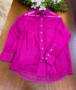 Pink Sheer Button-Down Shirt