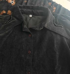 Black Studded Velvet Top