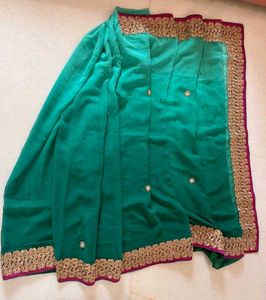 Sea Green Embroidered Saree With Blouse