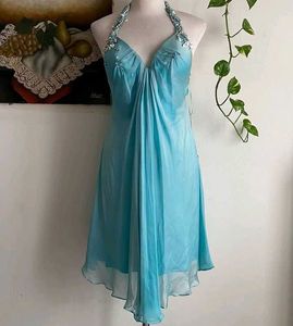 Aqua Embellished Halter Dress