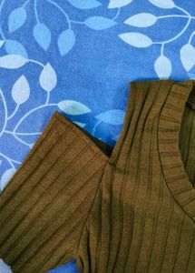 Olive Ribbed Cold Shoulder Dress