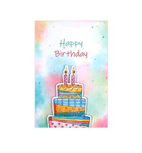 Vibrant Watercolor Birthday Cake Card