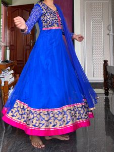 Blue Netted Anarkali Set