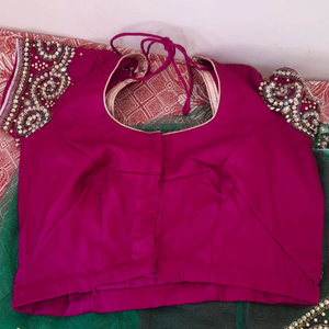 Karva Chauth/ Partywear Green Readymade saari