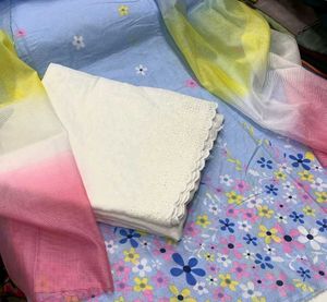Pure Cotton With Chikan Bottom And Dupatta🎊🎊🎉