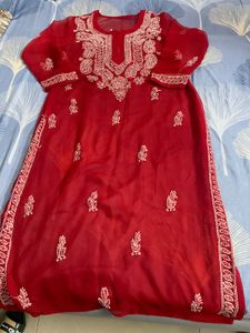 Red Chikankari Kurta