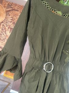 Olive Green Dress with Bell Sleeves