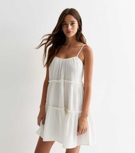 NEW LOOK White Strappy Tiered Mini Dress