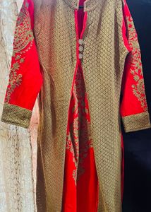 Red & Gold Embroidered Kurta