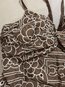Brown Floral Embroidered Top