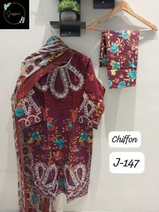 Elegant Floral Chiffon Suit