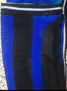 Blue &amp; Black Saree with blouse 34 inch wit