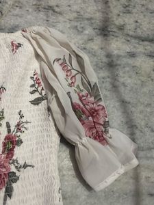 Floral Smocked Top with Chiffon Sleeves