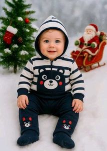 Cute Bear Striped Baby Outfit (Y)
